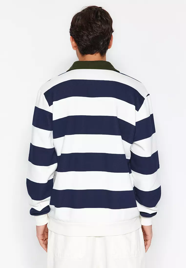 Polo Neck Striped Sweatshirt