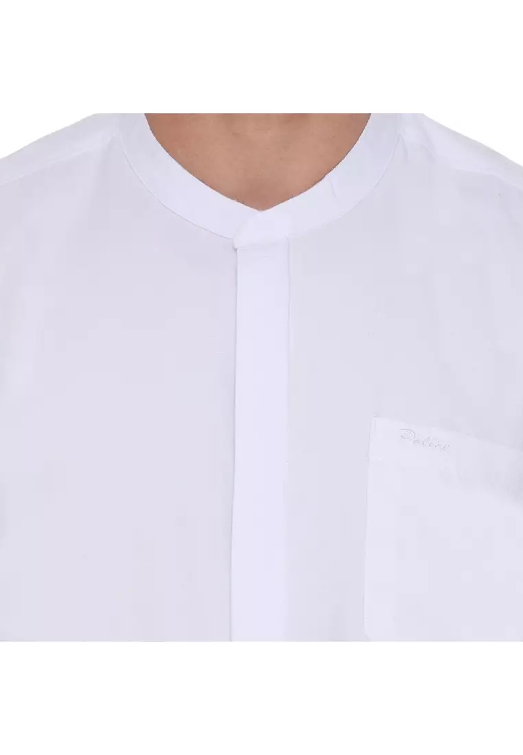 POLICE Kemeja Koko Polos Cotton Soft White Regular Fit Lengan Pendek Pria