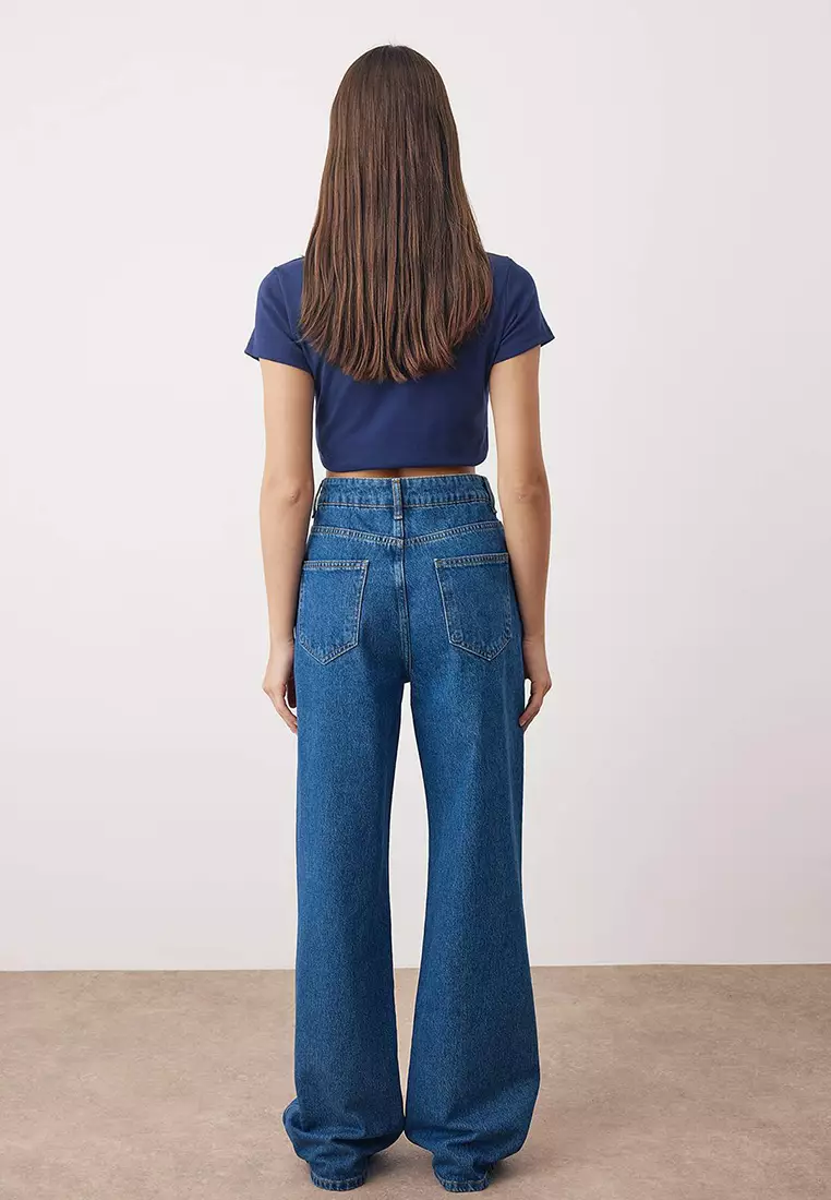 Blue High Waist Wide Leg Jeans
