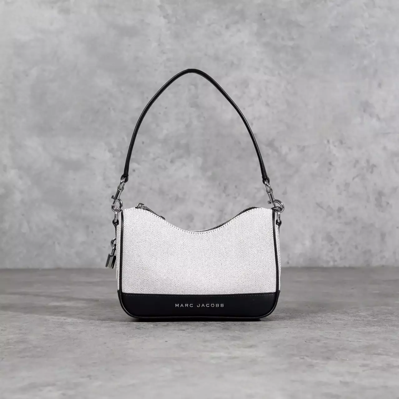 Tas MARC JACOBS DRIFTER BLACK IVORY WHITE CANVAS SHOULDER BAG WITH LS 100% ORIGINAL
