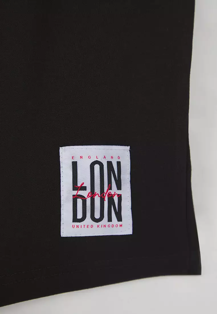 Black Regular Cut London Labeled Textured Pique Shorts & Bermudas TMNSS25SR00030