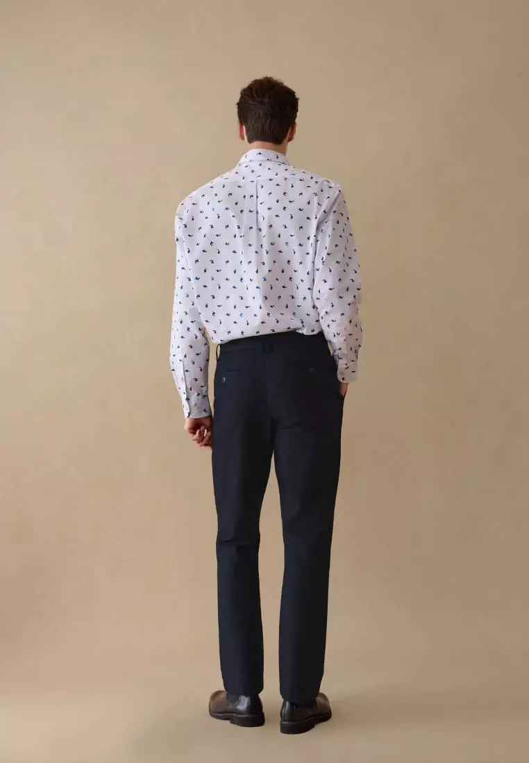 G2000 Wrinkle Free Twill Mini Koi Printed Comfort Fit Casual Shirt