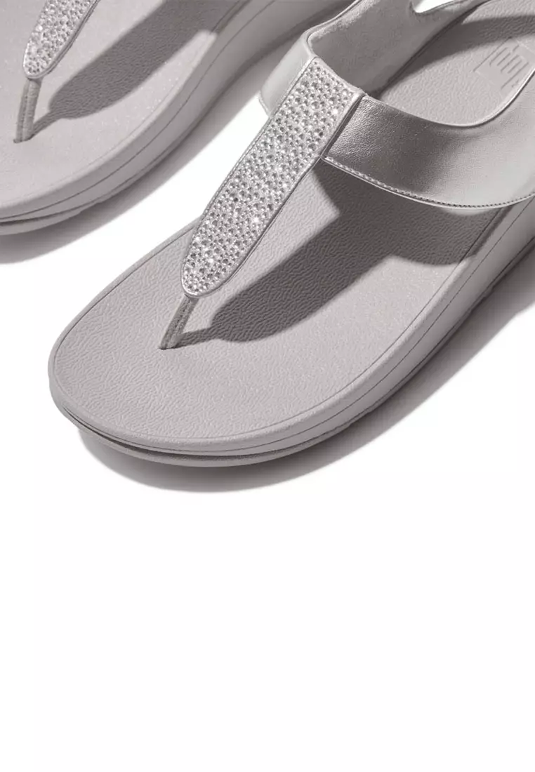 Buy FitFlop FINO Women's Crystal-Mix T-Strap Sandals - Silver (IU5