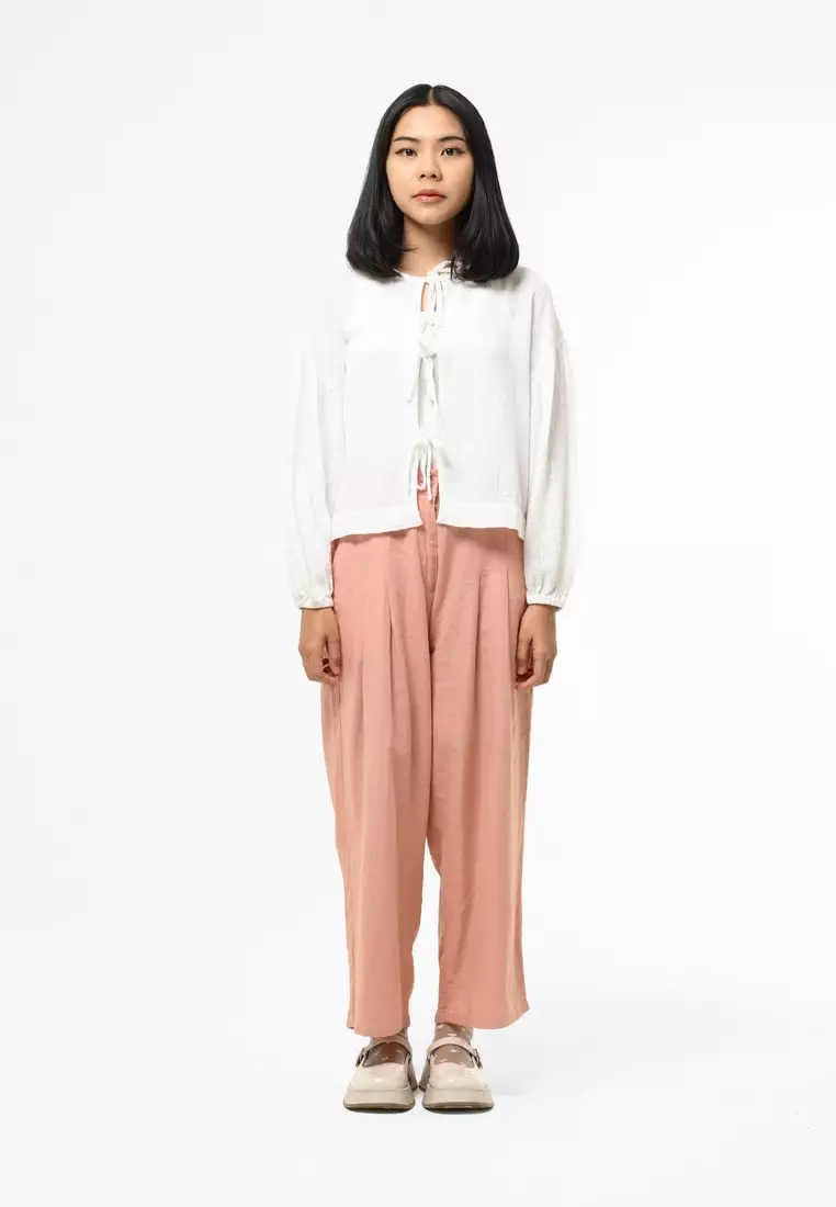 Greenlight Women's Shirt Long Sleeve Loose Fit Tie Knot Blouse Kumiko HP-C050225