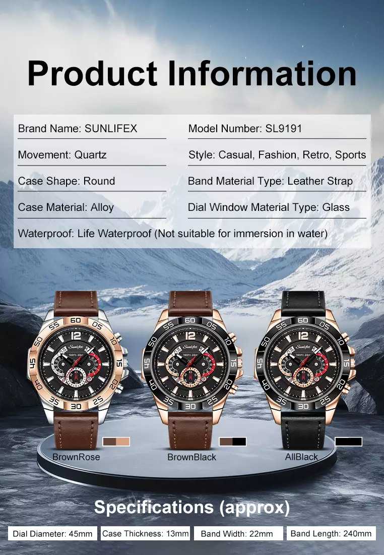 Jam Tangan Pria 9191 Original Kalendar Tali Kulit Anti Air Bercahaya Kuarsa Jam Tangan Cowok brownblack