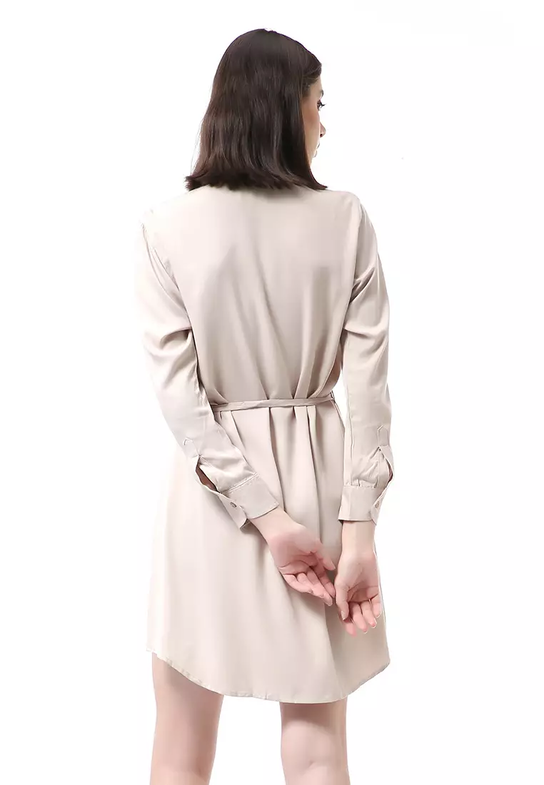 Rachel Dress Wanita Model Kemeja Full Kancing Long Sleeve Material Twill Rayon ORIGINAL - Khaki