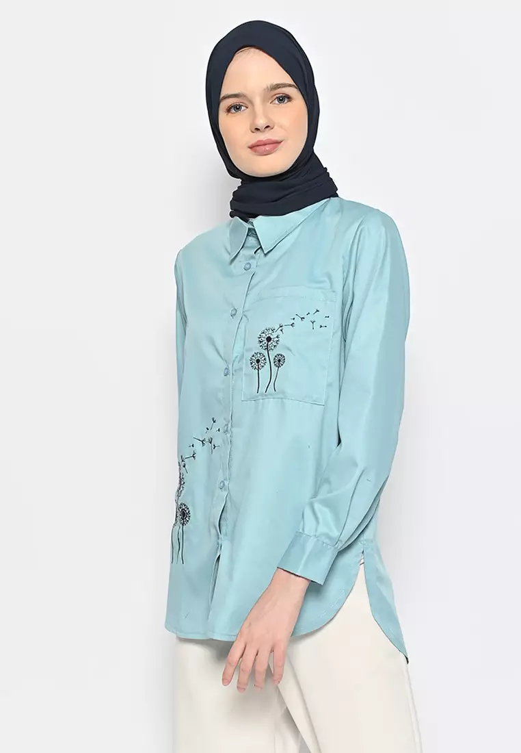 Azzura Embroidery Blouse Dusty Blue