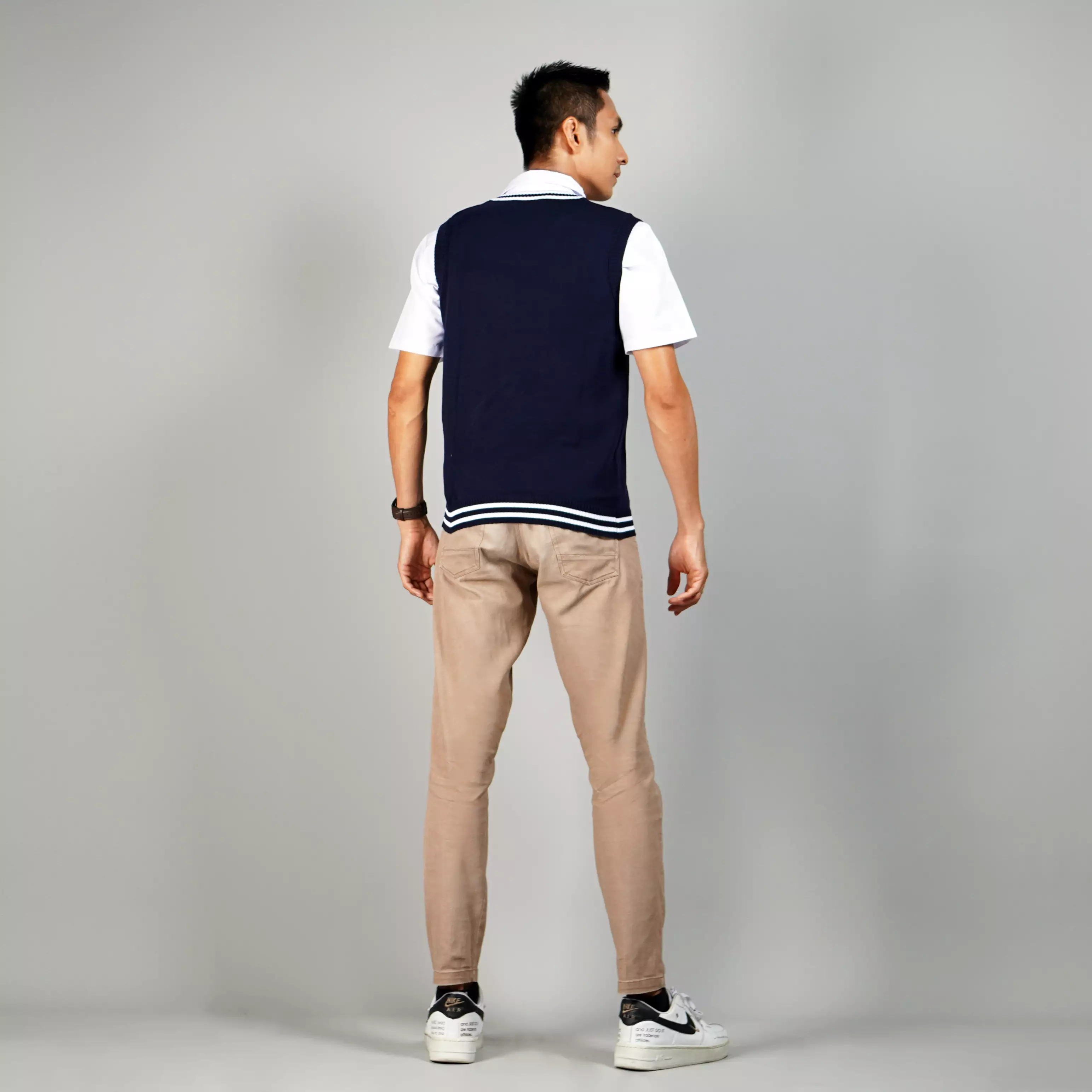 VICKO Rompi Navy Pria Rompi SMP Rompi List Putih Knit Vest Outer Pria - NAVY