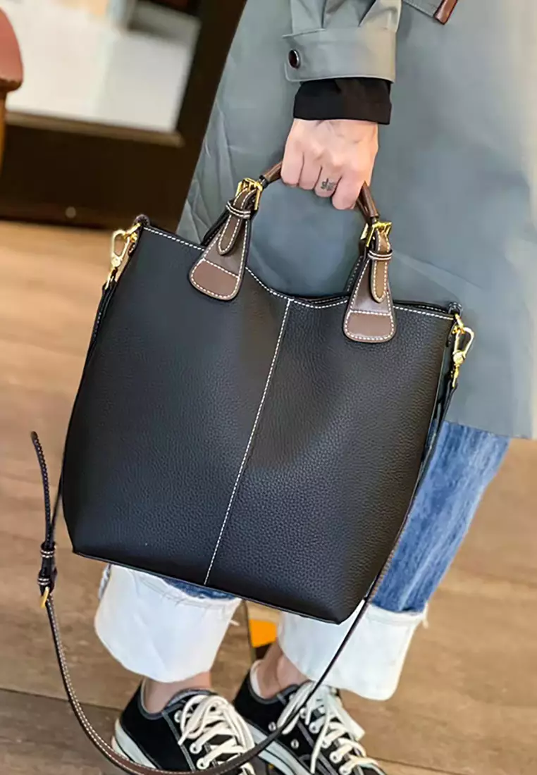 Women's Classic Cowhide Leather 2-Ways Crossbody Bags Hand Bags