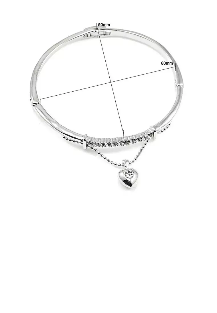 Elegant Bangle with Silver Austrian Element Crystal and Heart Charm