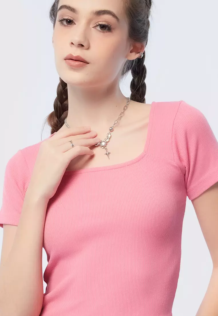 Short Sleeve Square Neck Crop T-Shirt