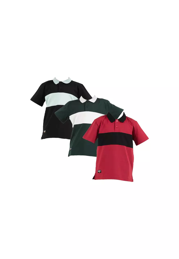 Forest Kids Premium Weight Cotton Stretchable Polo T Shirt Kids | T Shirt Baju Budak Lelaki - FK20259-01Black