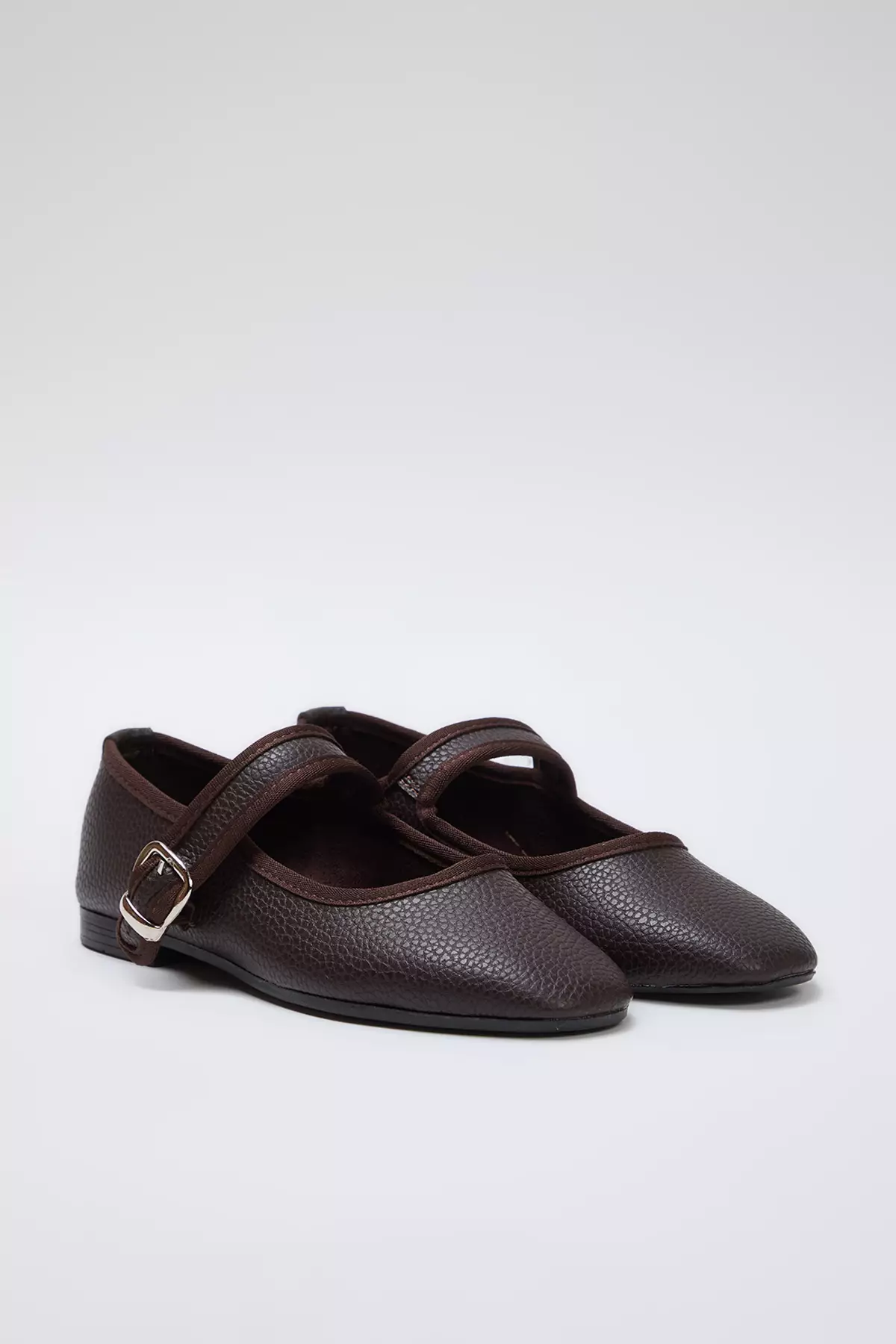 Textured Mary Jane Buckled Ballerina Flats
