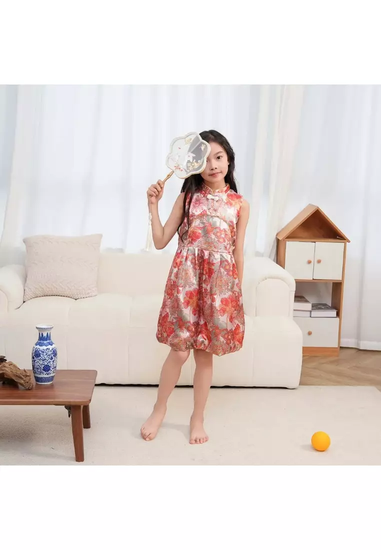 紅花無袖嬰幼兒女童旗袍连衣裙0845