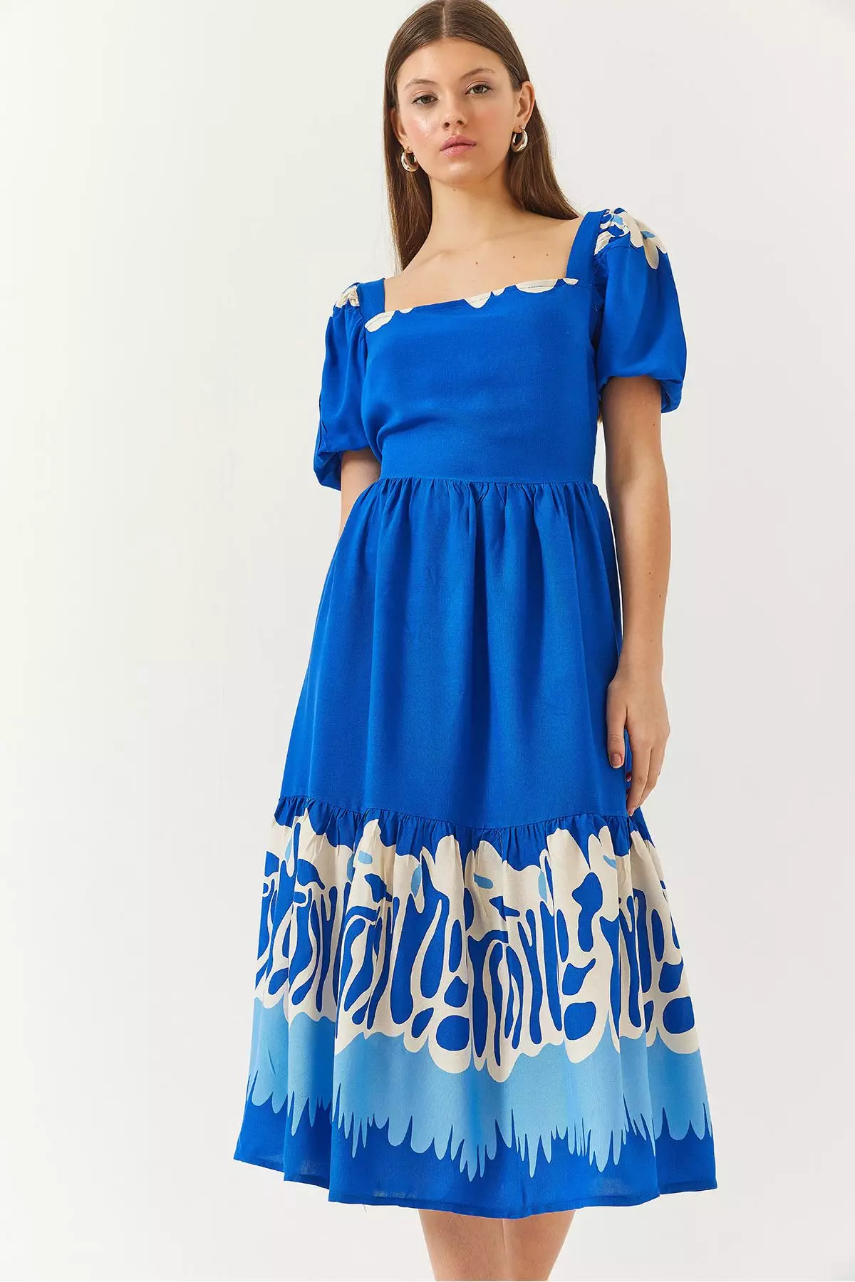 Women's Watermelon Sleeve Square Neck Patterned Tericotone Dress 60261412