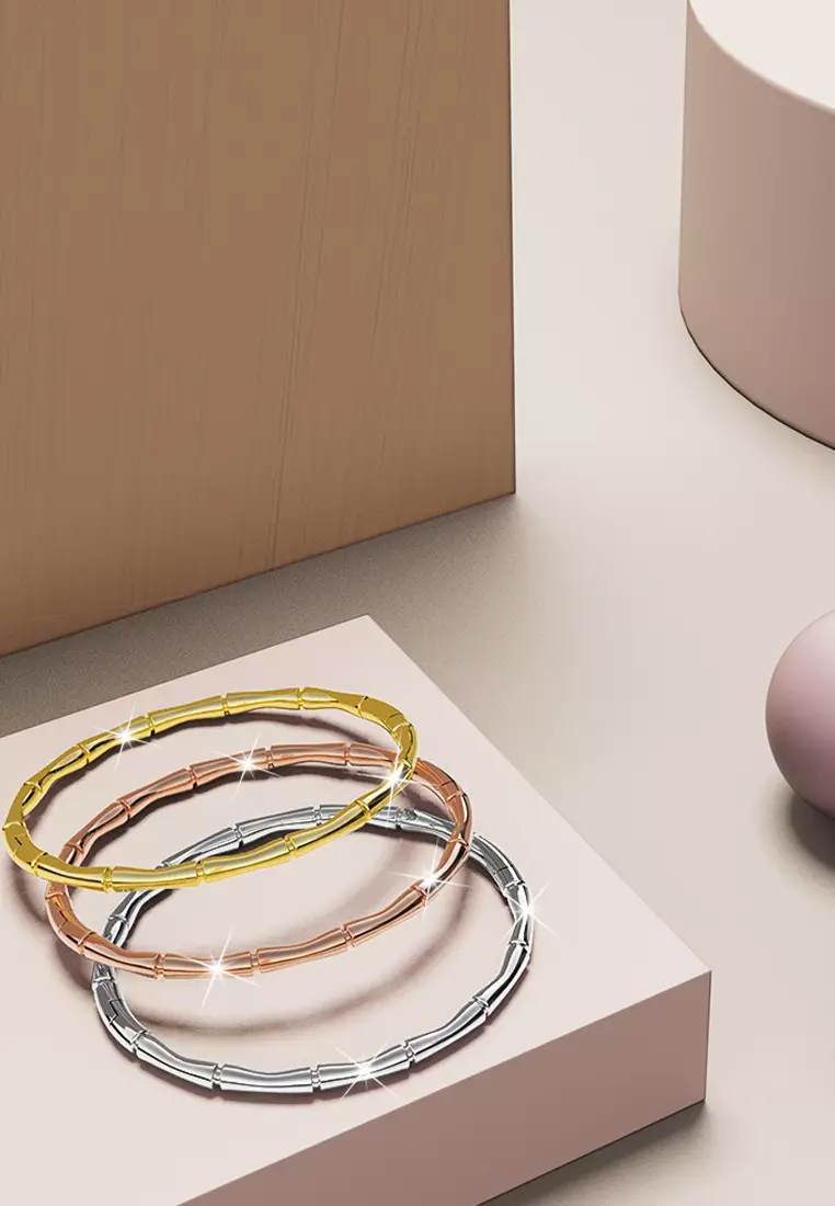 Trunket Bamboo Design Stainless Steel Bangle with a High Polish Finish