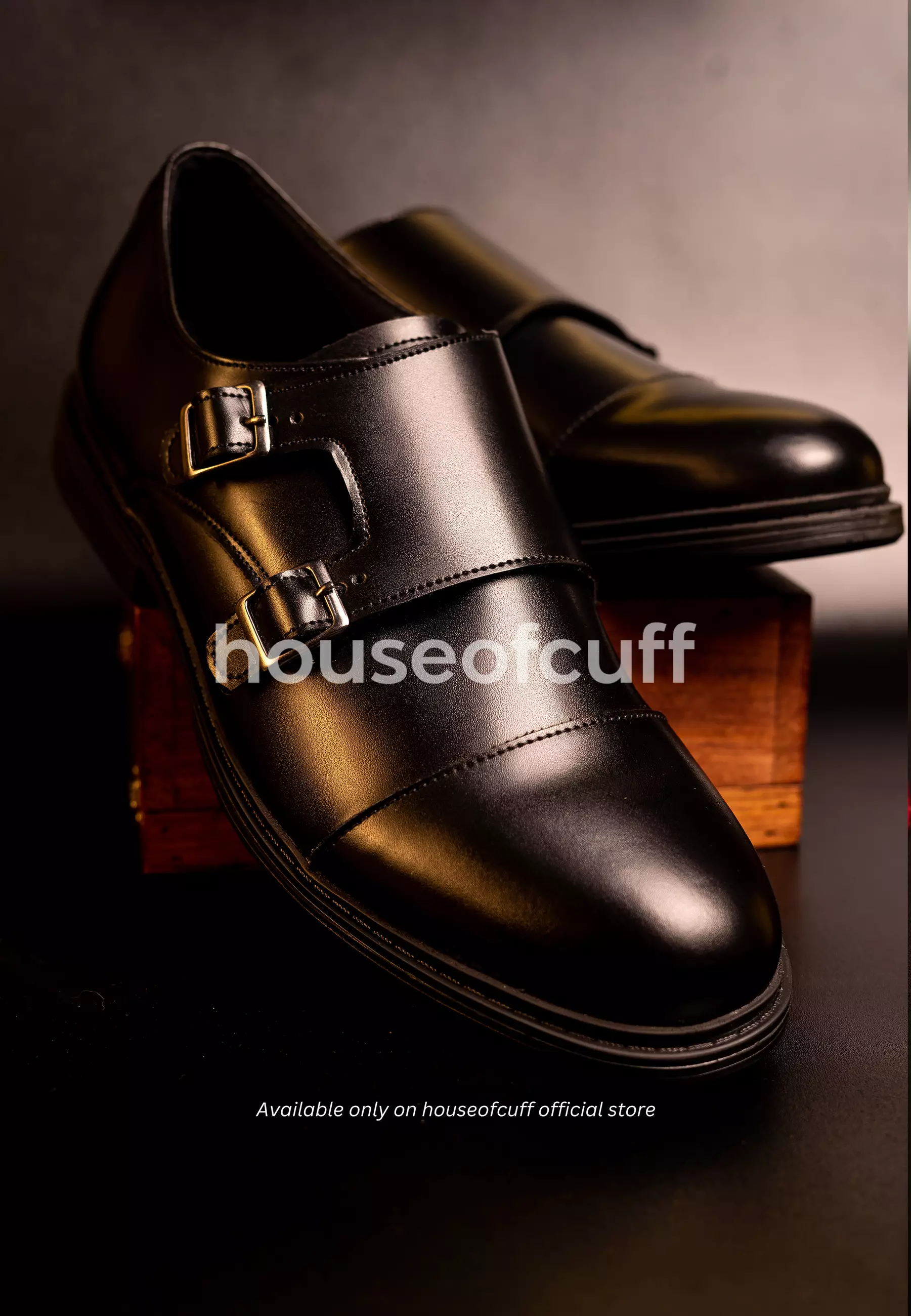 Sepatu kulit pria formal pantofel monk strap hitam houseofcuff