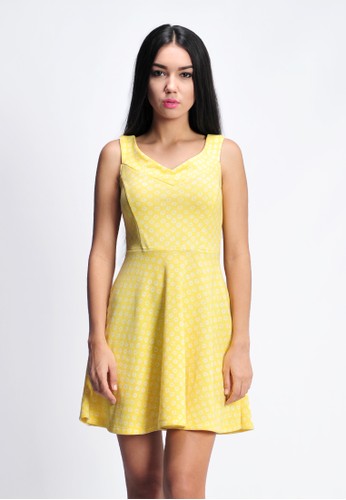 SJO Wide-V-Neck Yellow Women's Dress