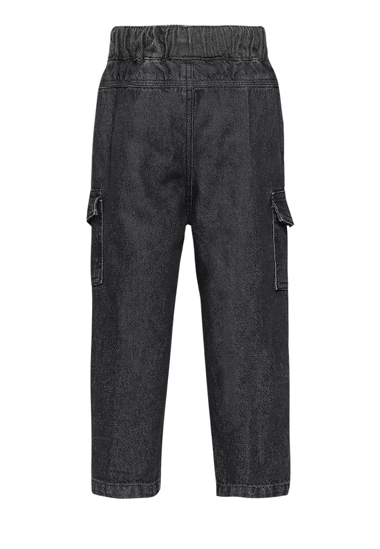 Qna Boy Abqary Celana Panjang Denim Cargo Anak Hitam
