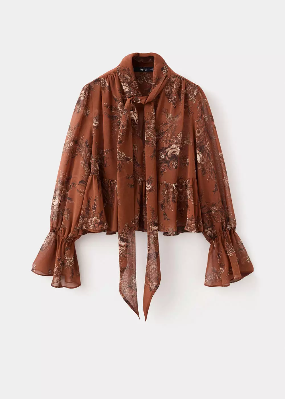 Blus motif floral dengan detail pita