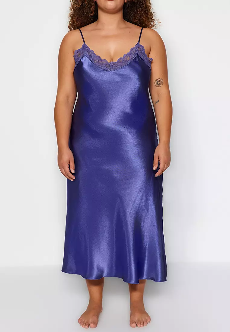 Plus Size Lace Detail Satin Nightgown