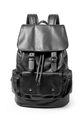 Lara black Men's Korean Style Fashionable PU Leather Backpack (with USB Charging Port) - Black 1BD48AC6CF9F5DGS_1