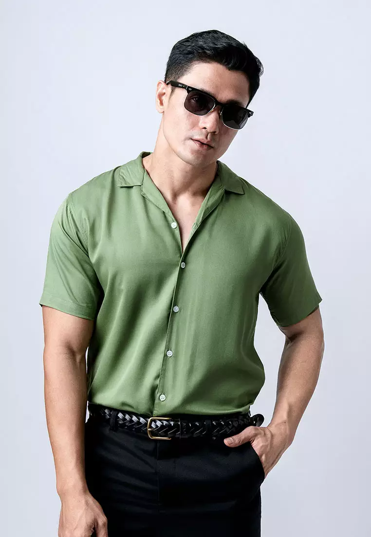 Cuban Viscose Dark Sage Green Casual Shirt