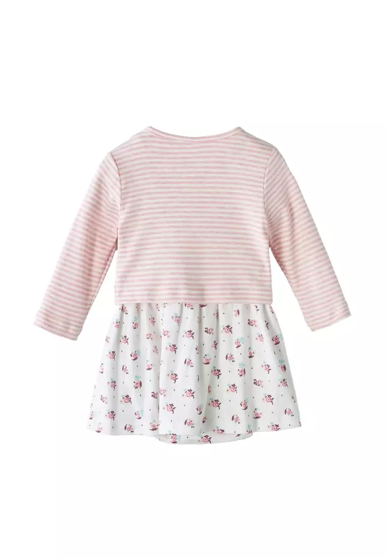 嬰兒女孩花束連身裙裝及粉色條紋開襟羊毛衫兩件套裝
