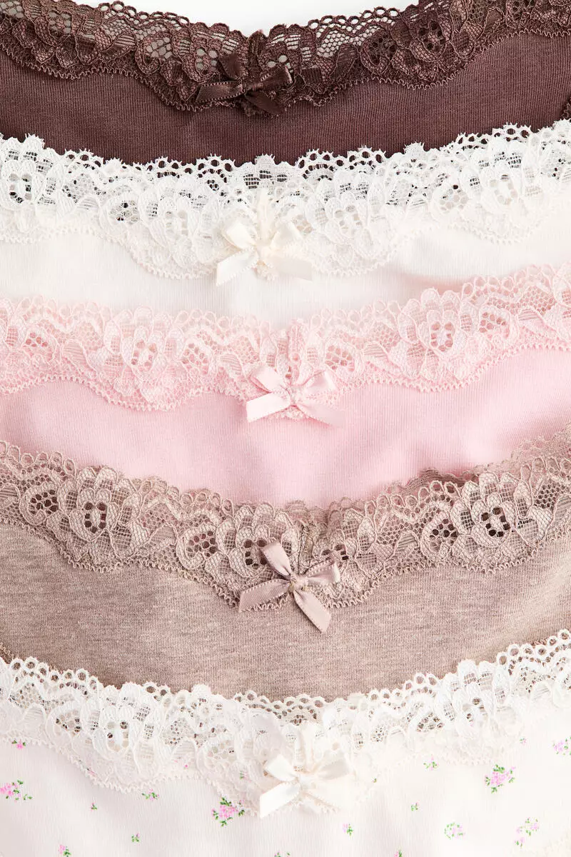 5-pack cotton and lace Brazilian briefs