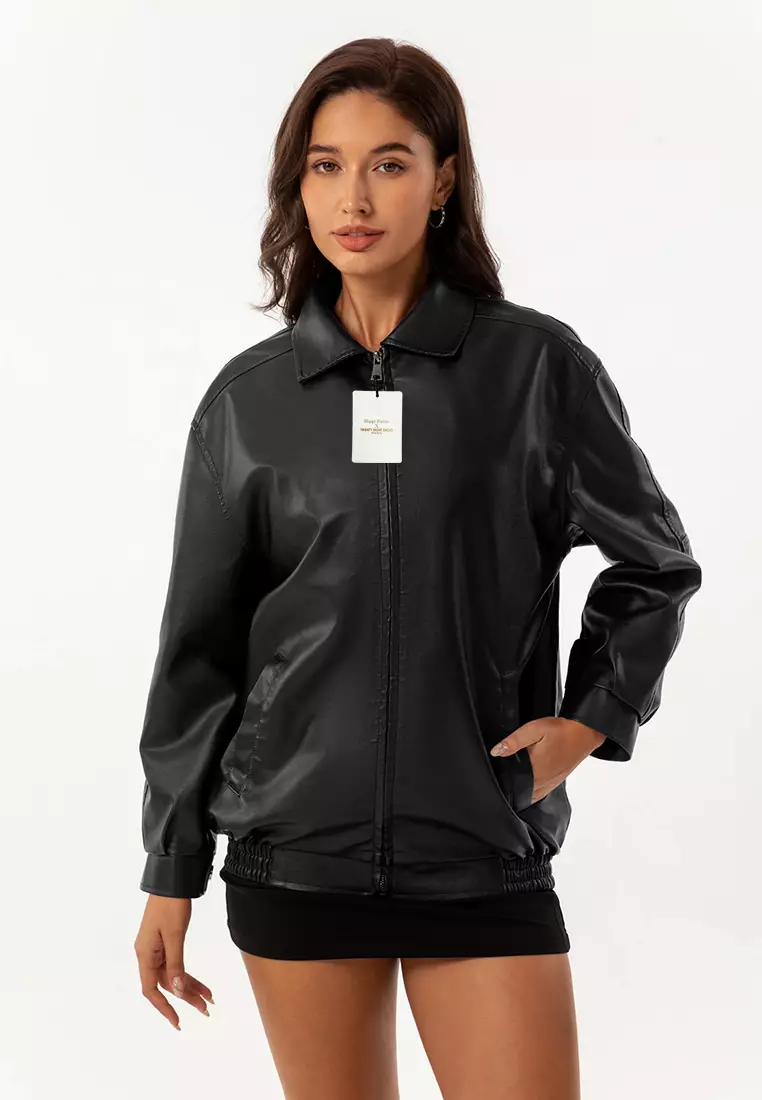 Oversized Faux Leather Jacket AD-N24S06