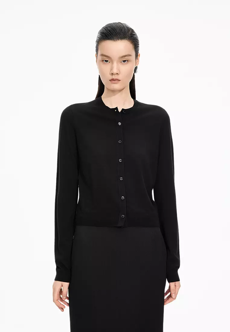 巴素兰羊毛修身短款开襟针织衫