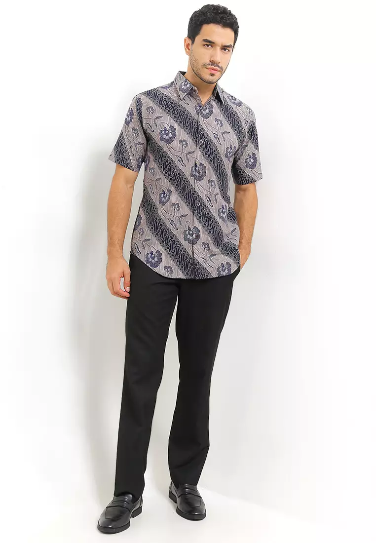 Hem Slim fit Batik Pria Lengan Pendek Bianco Grey