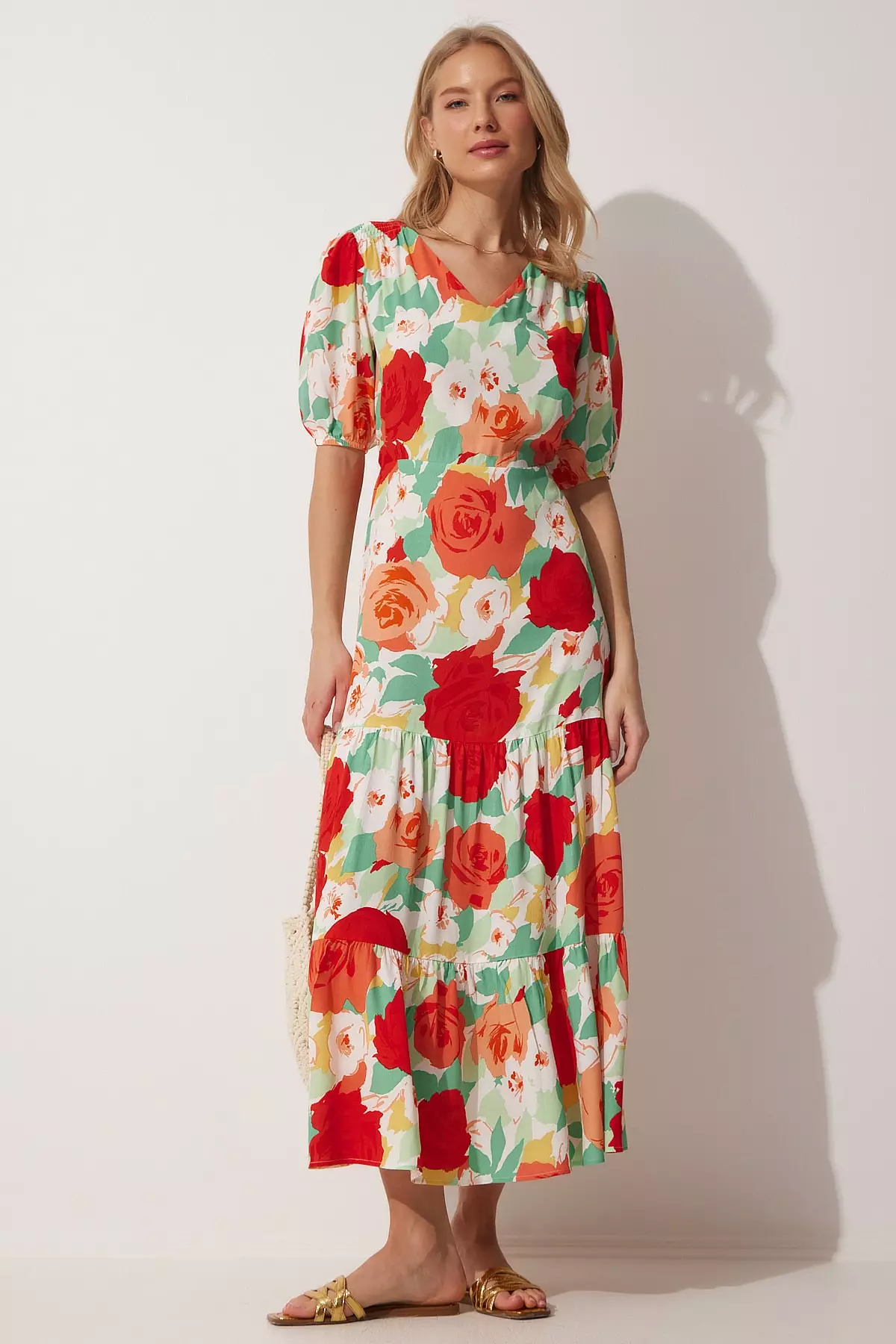 Red printed hot sale maxi dress