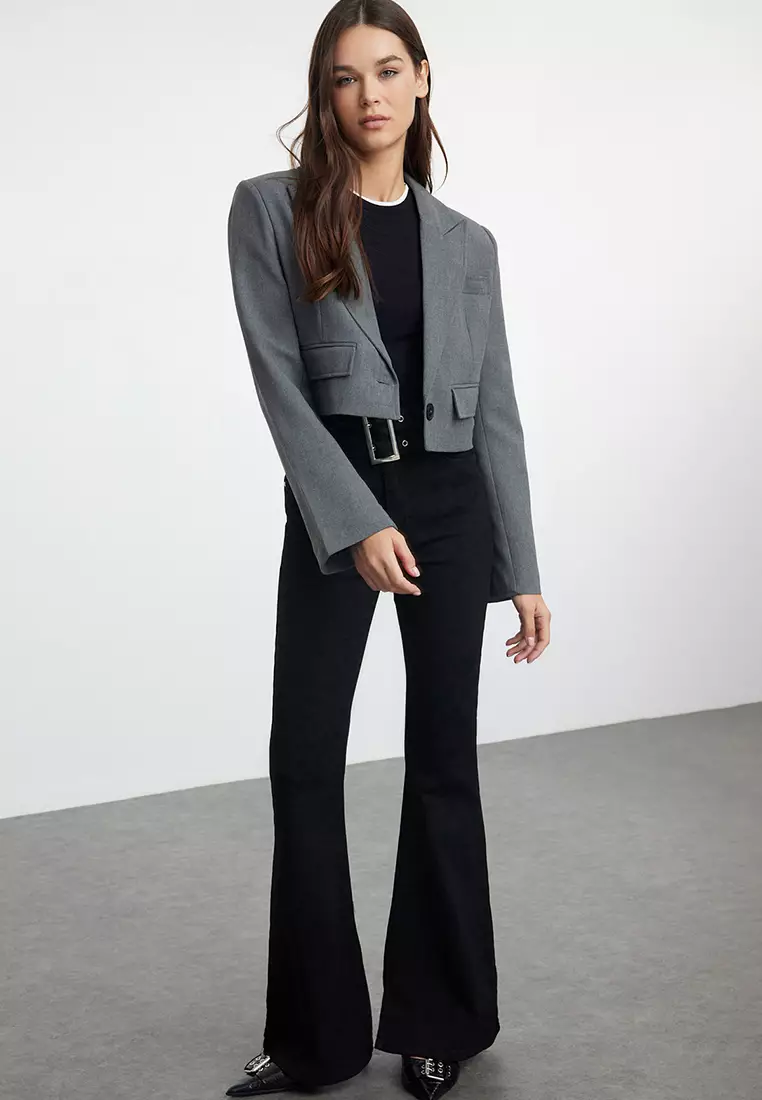 High Waist Belted Flare Jeans