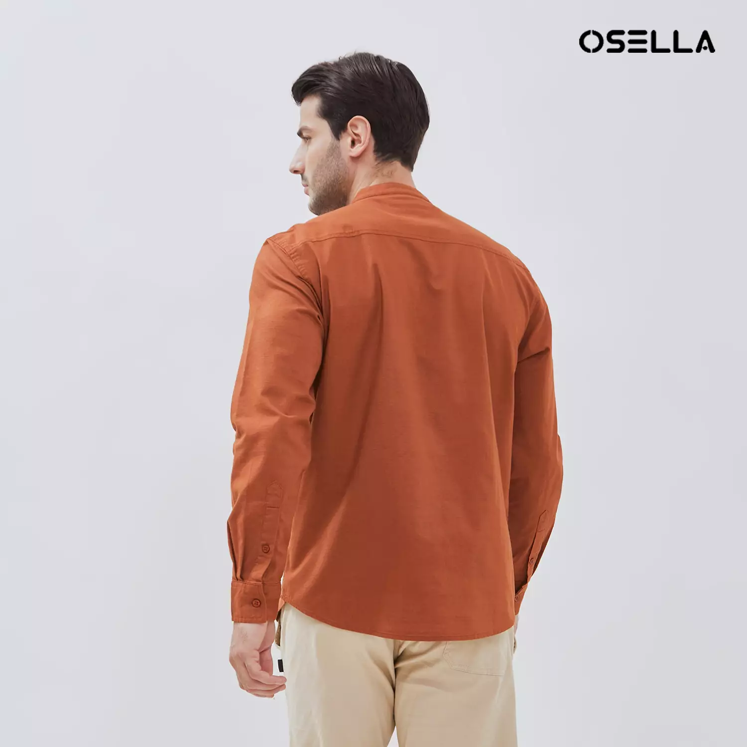 [NEW] Osella Solid Cotton Slub Shanghai Collared Long Sleeve Shirt 2037520312 | Kemeja Pria Lengan Panjang