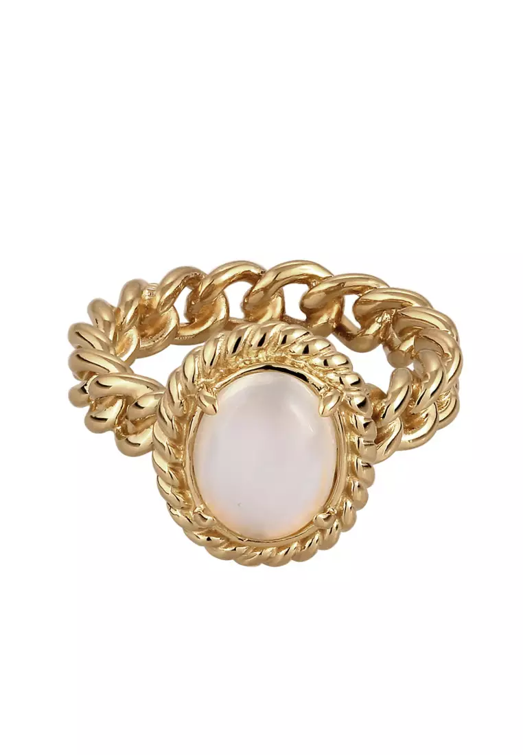 Cincin Perhiasan Perak 925 Wanita Moonstone Gold Plated