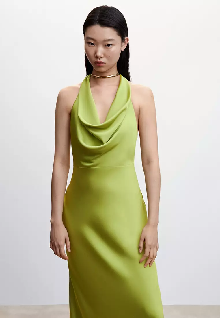 Draped Neck Satin Dress