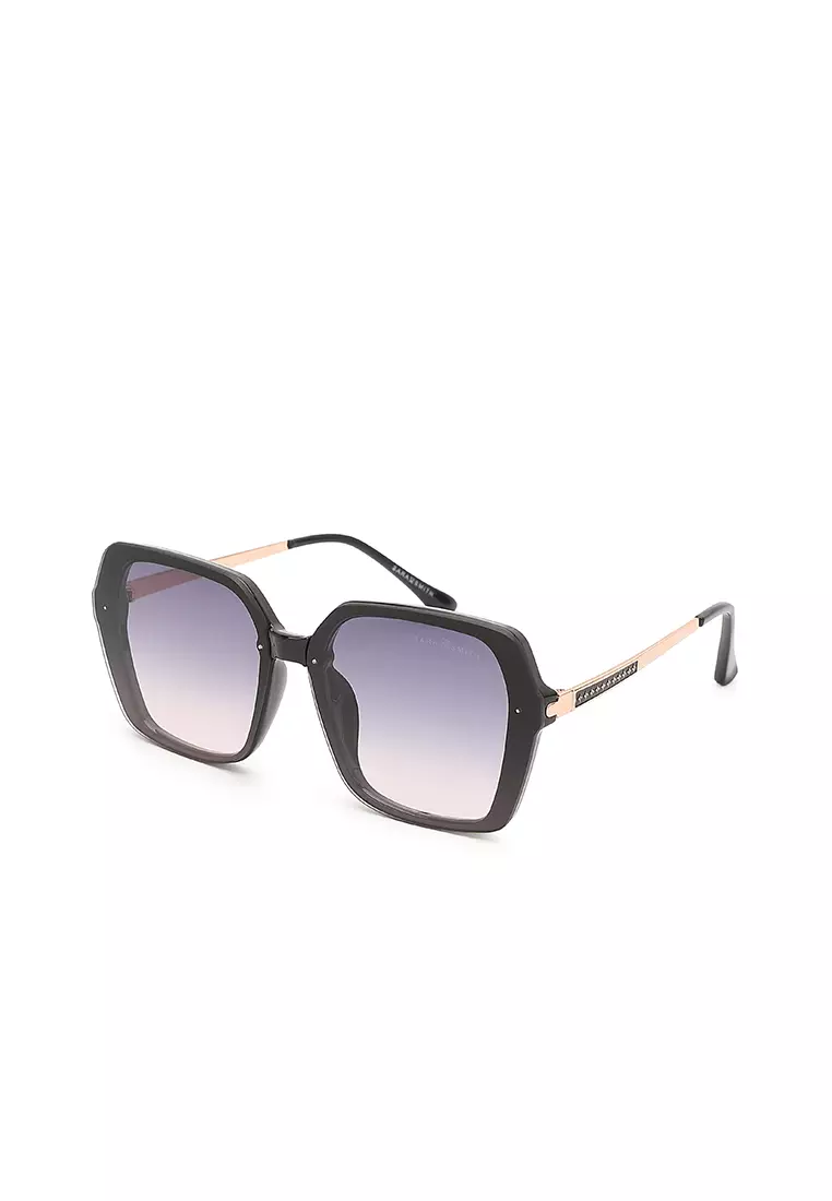 Unisex Fashion Sunglasses - Glossy Black / Grey-Light Pink