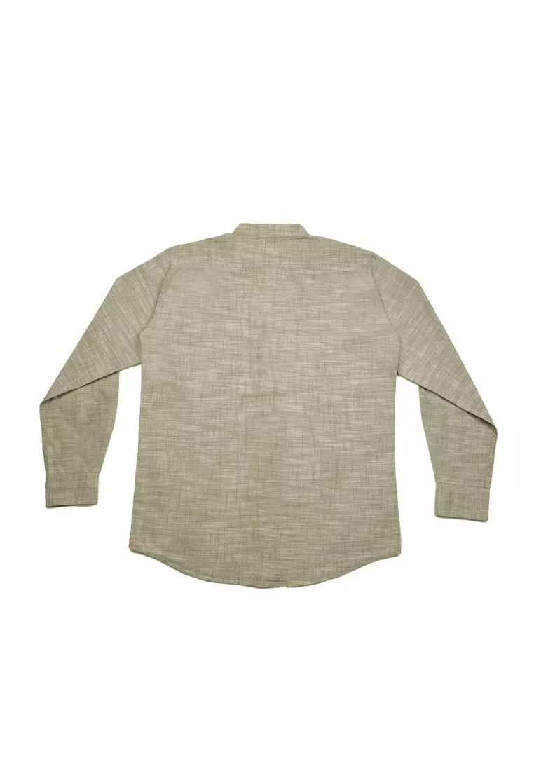 POLICE Kemeja Koko Bordir Cotton Slub Regular Fit Lengan Panjang Pria