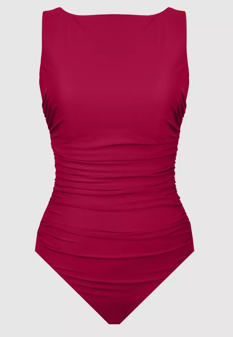 Buy Miraclesuit Swim Rock Solid Regatta High Neck Tummy Control Swimsuit in  Grenadine 2024 Online
