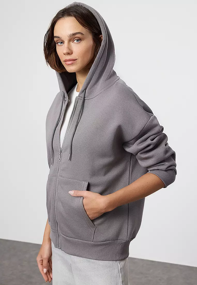 Ubuy Oversized Cozy Zip Up Hoodie Women's Color Block Oversized