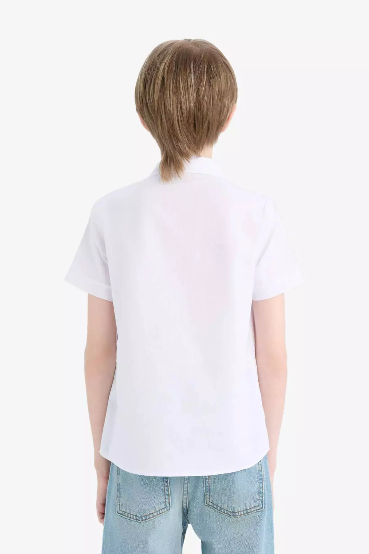 Boy's Polo Neck Linen Look Basic Plain Short Sleeve Shirt Z3204A625Sm