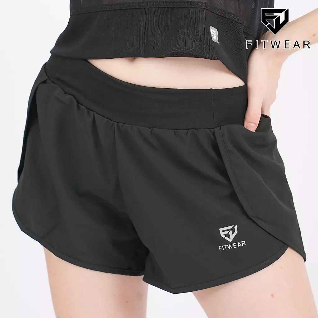 Fitwear - Celana Pendek Lari + Inner Olahraga Wanita LILIAN - BLACK