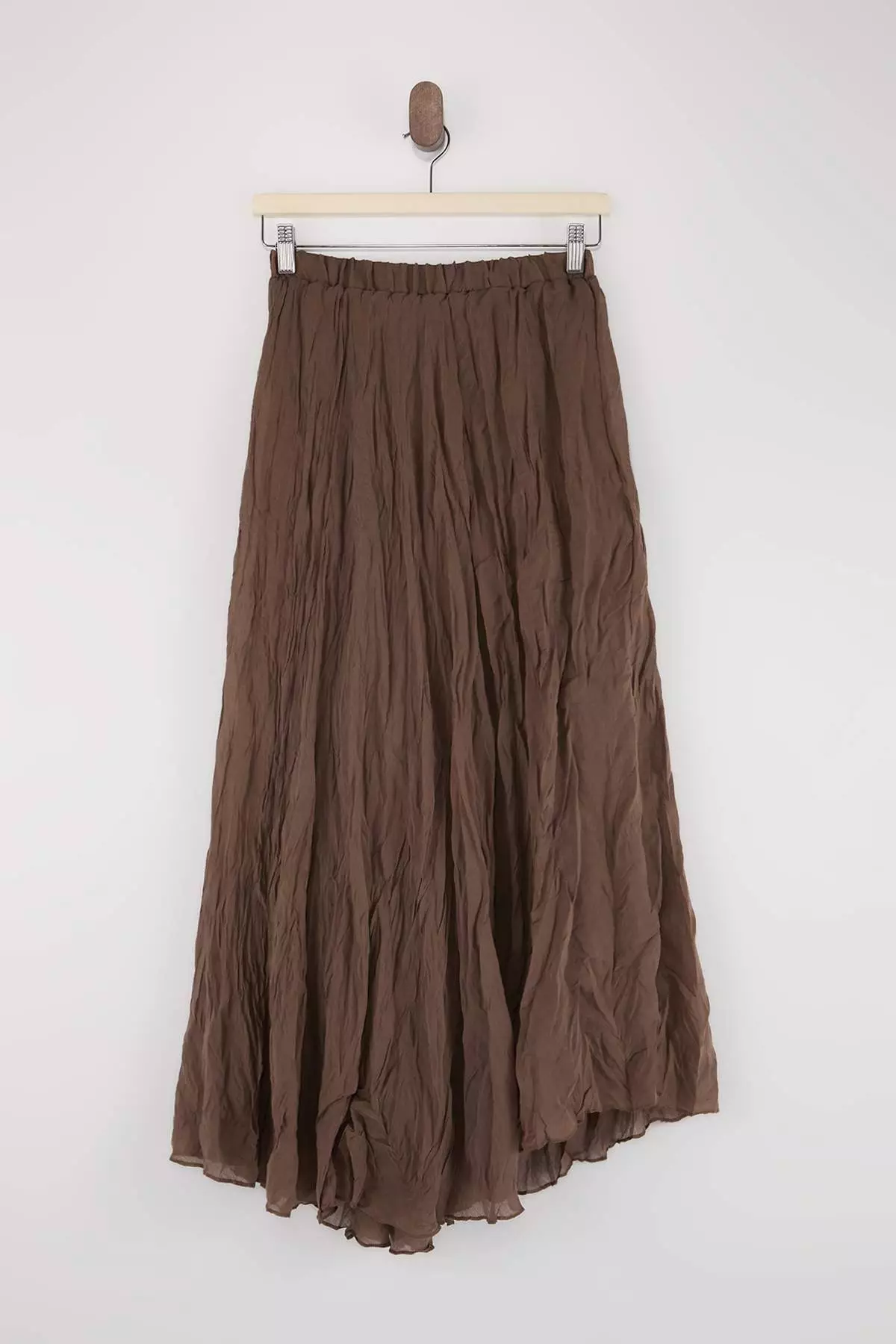 Brown Crinkled Lined Maxi Asymmetrical Skirt Twoss26Et16