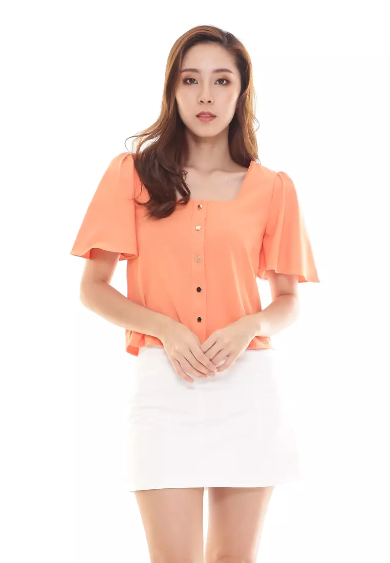 Jewel Top Flare Cap Sleeves in Orange