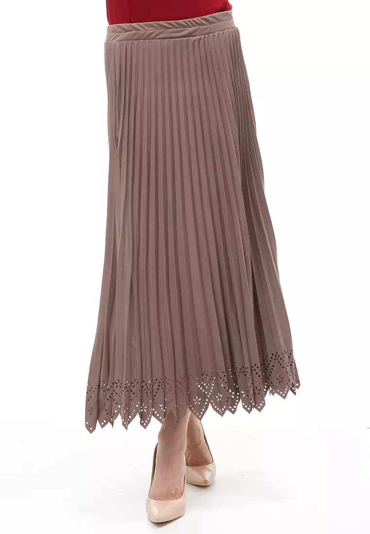 Syafira Rok Plisket Laser Polos Bawahan Wanita Muslimah Premium Quality - Mocca