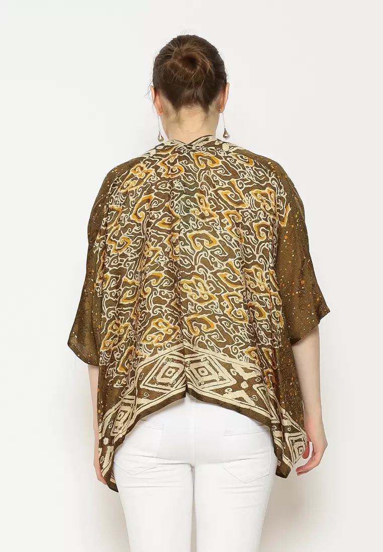 Rinjanie Batik - Outer Batik - Bolero Kotak Olive - Outer Wanita Modern - Batik Kekinian - Olive Green Series