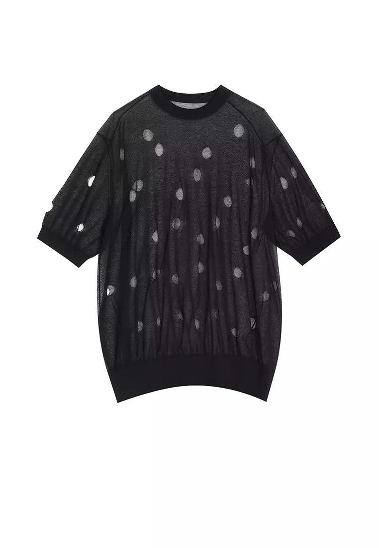 JNBY Women's Lace-Trimmed Short-Sleeved Knit Top