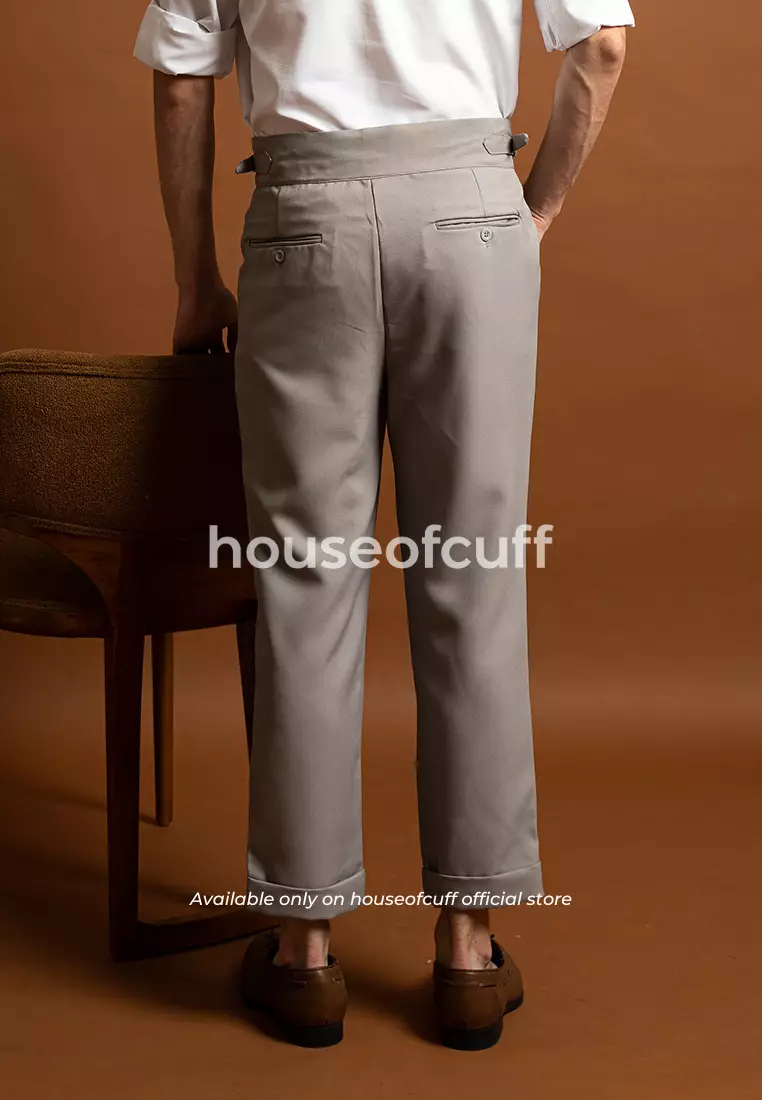 Houseofcuff Celana Panjang High Waist Gurkha Button Pria Side Tab Abu Abu