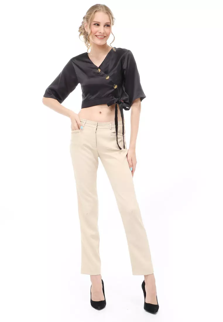 Cheva Top Blouse Atasan Casual Wanita Button Style Material Satin ORIGINAL - Black